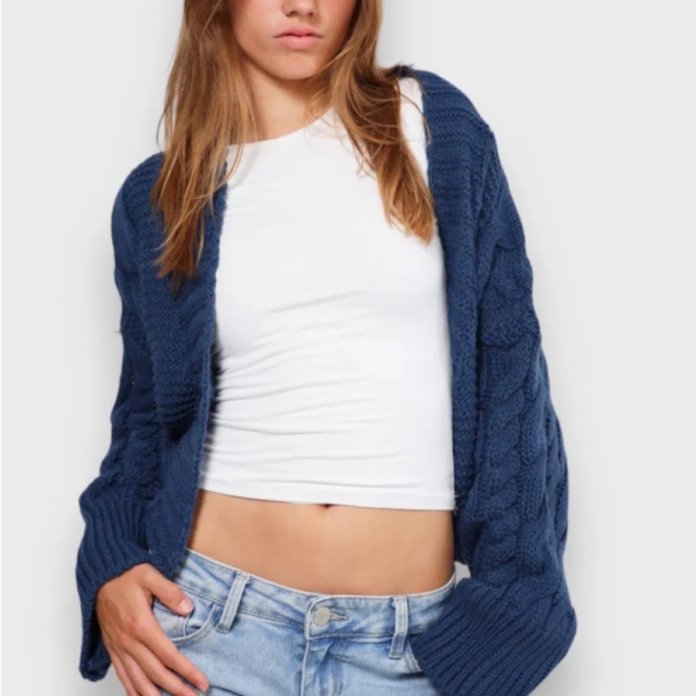 Women's Blue Cable Knit Sweater